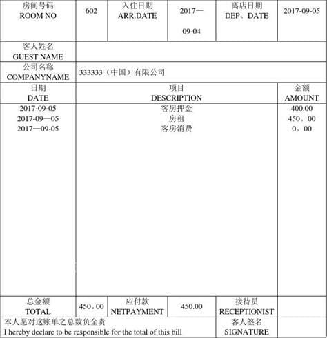 住宿水单是什么意思啊