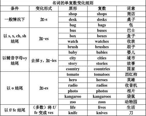 名词变复数规则 名词单数变复数有什么规则