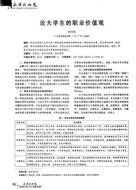 大学生职业价值观分析范文