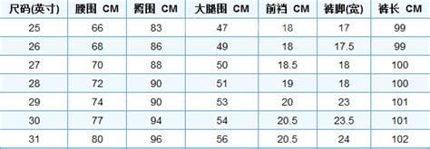 29的腰围是多少厘米