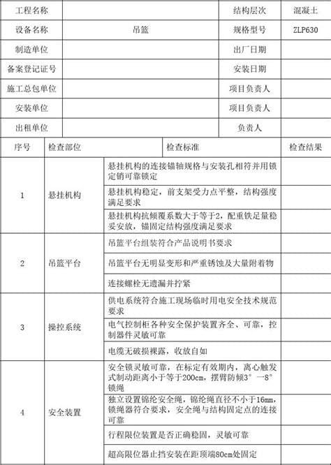 吊篮验收规范和标准