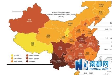 艾滋病全国城市排名及分布例图，分别是昆明/广州/长沙/福州