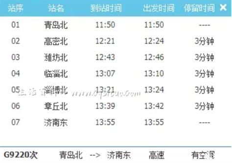 济南到青岛高铁时刻表