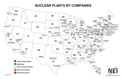 美国核电站分布图详解,了解美国核